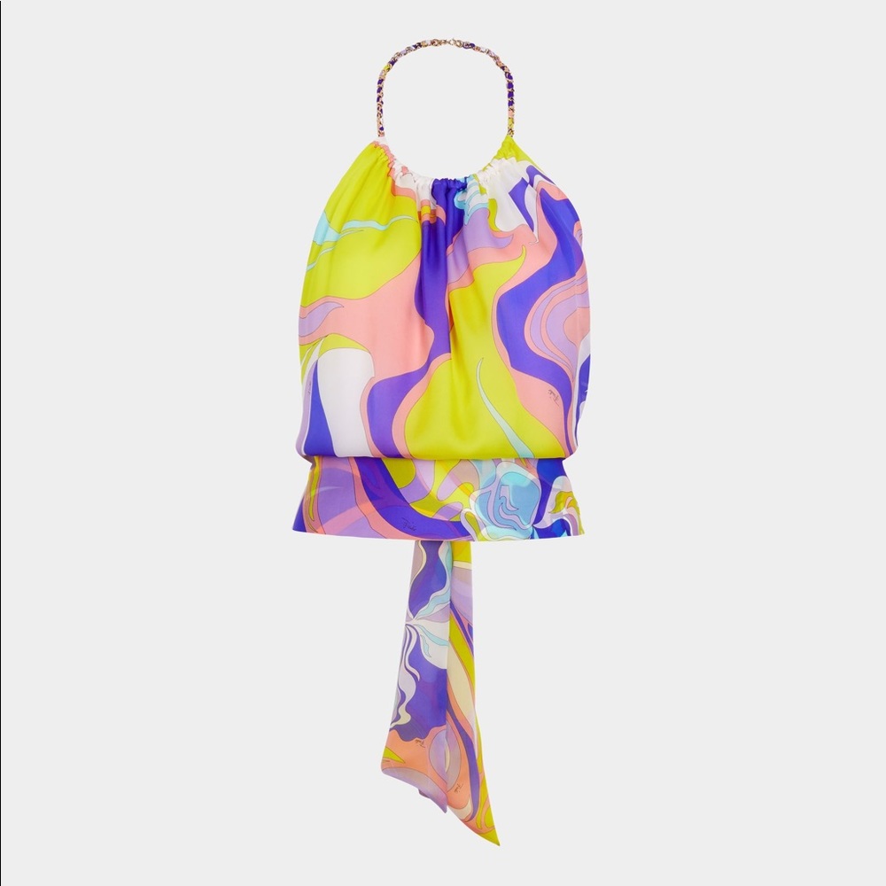 ISO Emilio Pucci Rivera Silk Chain Halter Neck Top